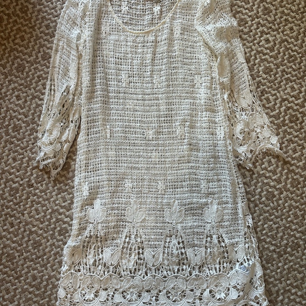 American Eagle Outfitters Cream Open-Knit Crochet Tank dress swim cover